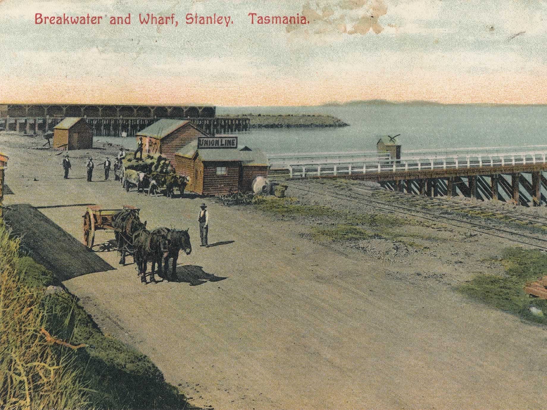 Breakwater and main wharf postcard from the base of The Nut